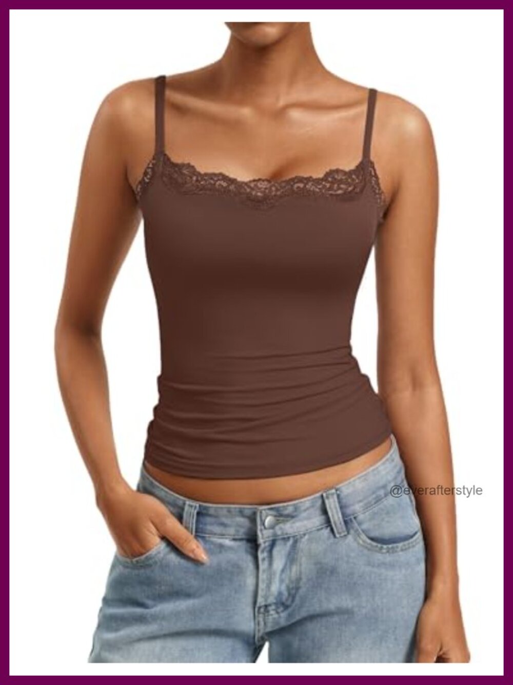 Lace Trim Square Neck Tank Top Spaghetti Strap Slim Fit Summer Camisole